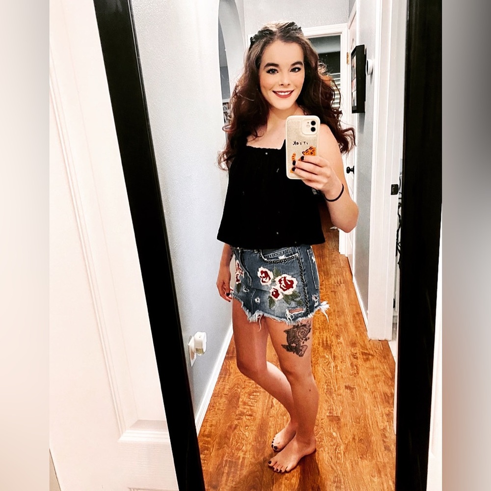 Free people floral denim skirt